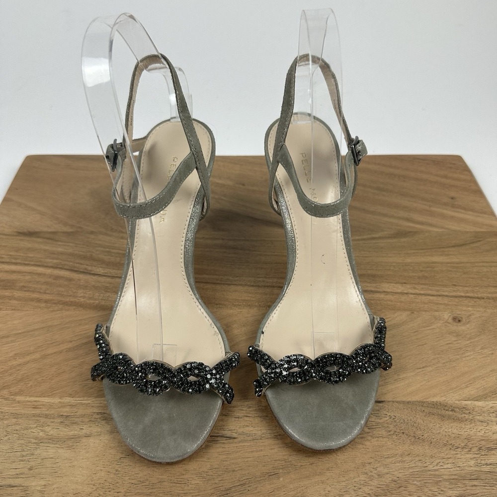 Womens Pelle Moda PM Rois Silver Suede Rhinestone Strappy Heels Size 7.5 M EUC‎ - Picture 6 of 10